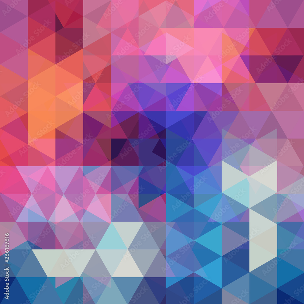 Abstract background consisting of pink, purple, blue triangles. Geometric design for business presentations or web template banner flyer. Vector illustration Abstract background consisting of pink, purple, blue triangles. Geometric design for business presentations or web template banner flyer. Vector illustration