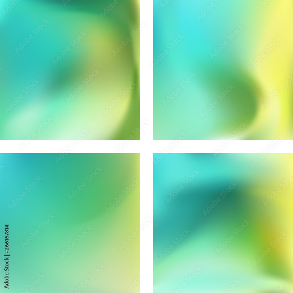Set with abstract blurred backgrounds. Vector illustration. Modern geometrical backdrop. Abstract template. Yellow, green colors.