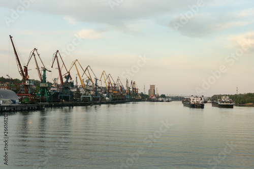 river port and many cargo cranes