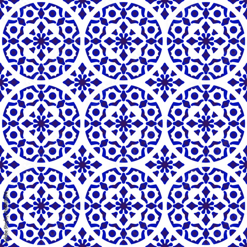 porcelain China pattern, Chinese ceramic background, blue and white pottery backdrop modern design, Chinaware, indigo seamless wallpaper decor vector illustration
