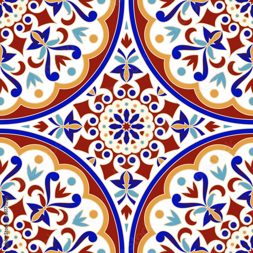 vintage tile pattern with colorful patchwork Turkish style, abstract floral decorative element for your design, beautiful Indian and Arabian background, ceramic wallpaper seamless decor vector