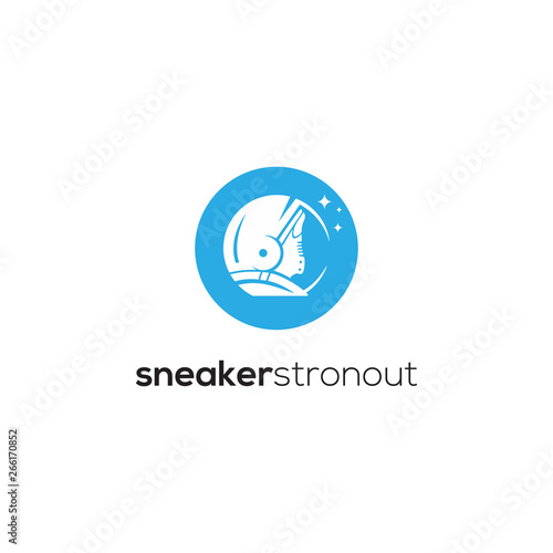 circle logo astronout with sneaker for wash or cleaner shoe design.