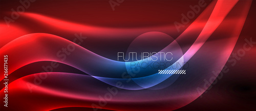 Glowing abstract wave on dark, shiny motion, magic space light. Techno abstract background