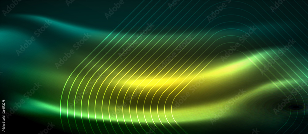 Dark background with neon glowing elements, shiny motion concept Dark background with neon glowing elements, shiny motion concept