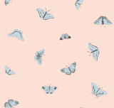 Delicate butterfly seamless pattern in pink. Kids cute illustration for backgrounds, fashion, textile, wrapping paper and wallpaper