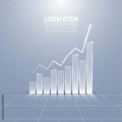 Glass bar chart infographic template. Abstract 3D digital business Infographic
