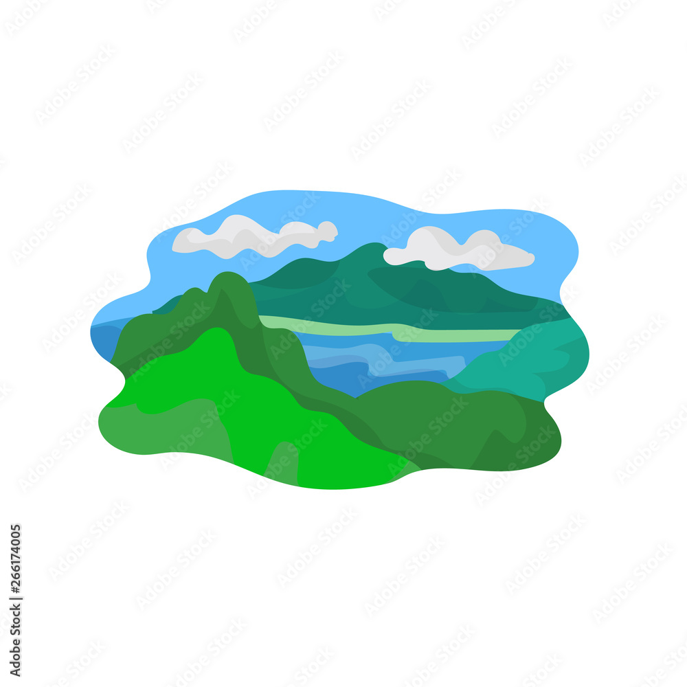 Vector design of mountain and lake symbol. Set of mountain and forest stock vector illustration.