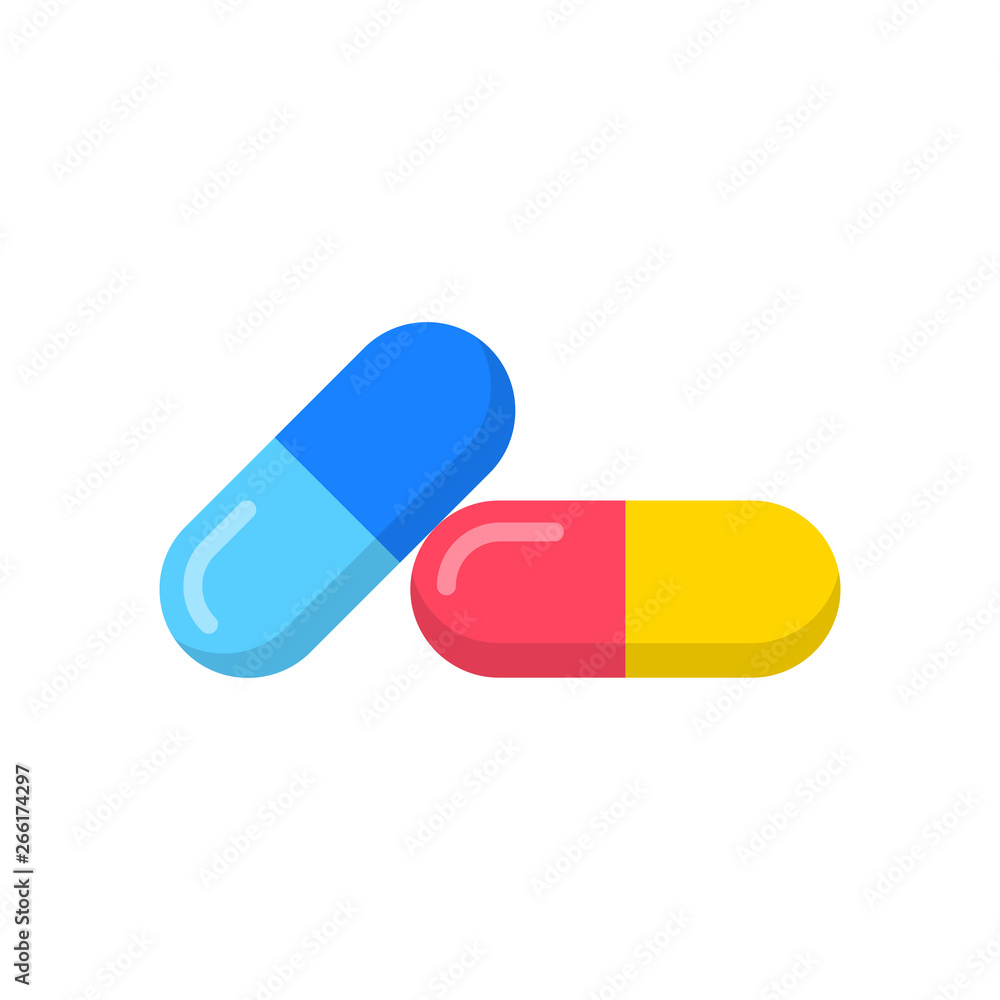 Pills icon. Two capsules. Flat style design. Vector icon Pills icon. Two capsules. Flat style design. Vector icon