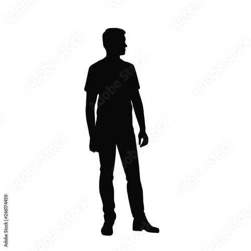 Vector silhouette of one man standing, business people, black color isolated on white background
