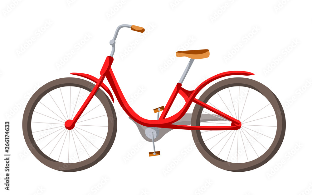 Vector illustration of bicycle for family ride. Cartoon realistic illustration. Flat vector. Side view. Isometric views. Training, bike. Riding bikes isolated on white background.