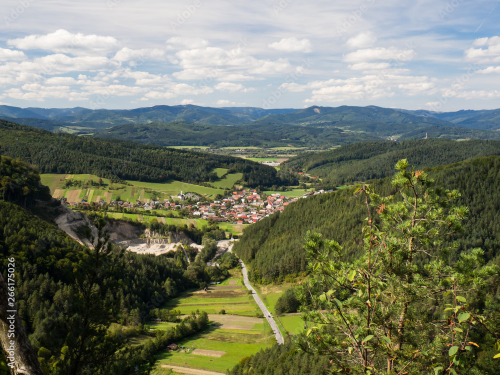 View from Sulov rocks, nature reserve in Slovakia on Jablonove village