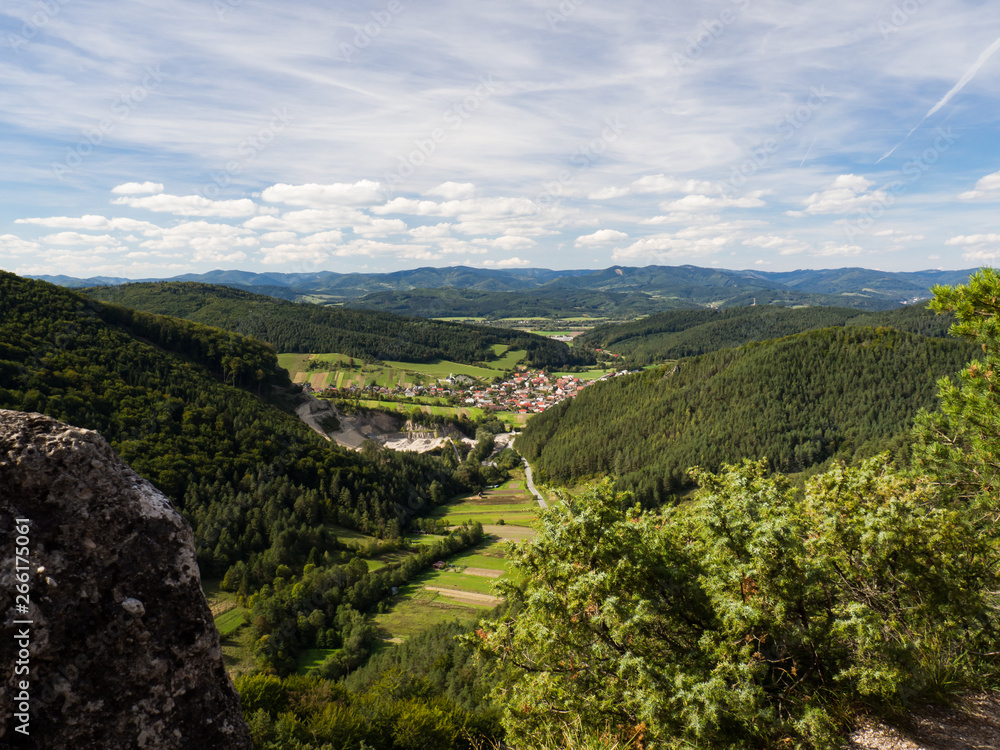 View from Sulov rocks, nature reserve in Slovakia on Jablonove village