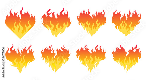 Bonfire set. Burning hearts