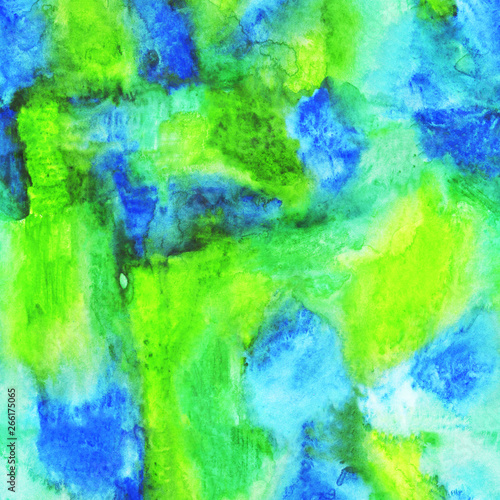 Texture watercolor splashes and stains for background or design in blue and green tones.