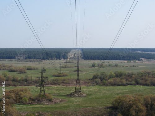 Obraz na plátně Technogenic landscape, high-voltage power lines