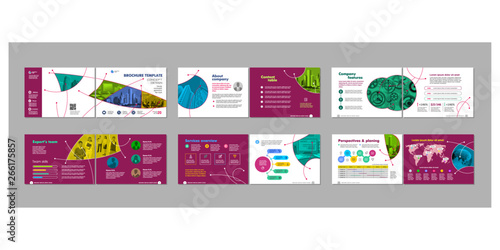 Brochure creative design. Multipurpose template with cover, back and inside pages. Trendy minimalist flat geometric design. Horizontal landscape a4 format.