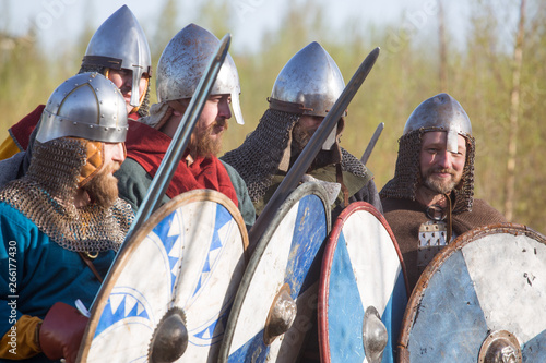 фотографія Slav warriors in reenactment battle