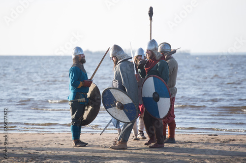 Slavic warriors at seaside photo