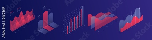 Infographic vector elements. Illustration of data financial graphs or diagrams, information data statistic. Isometric design. Template for presentation, report design, website.