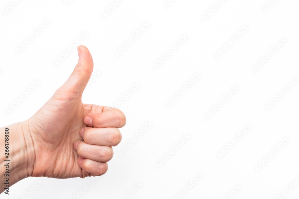 female hand on white background showing the symbol that all is well