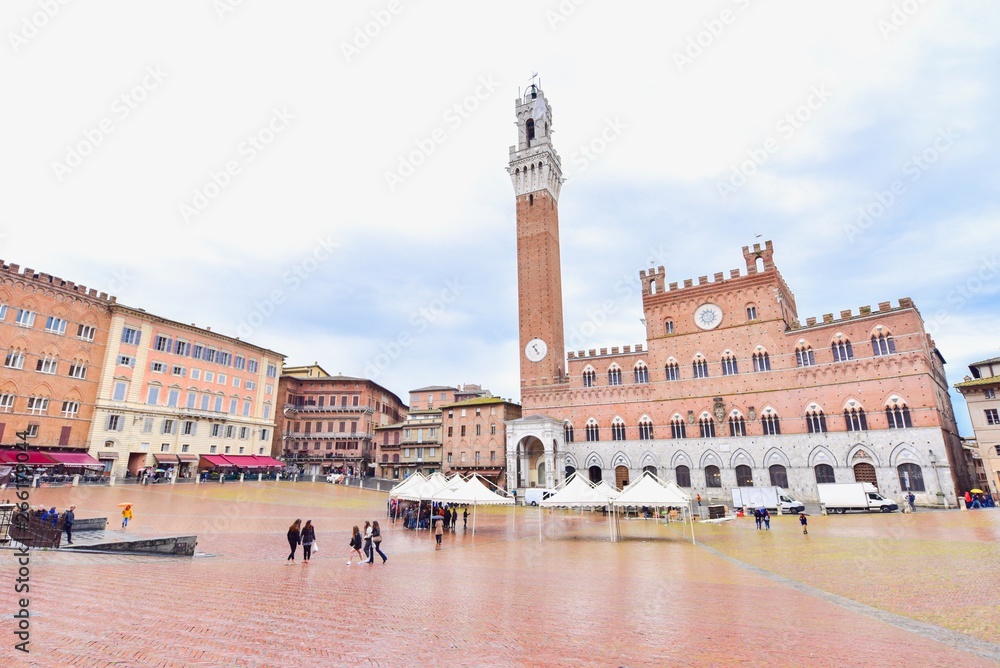 Siena Bell Tower at Piazza del Campo in Siena City, Italy
