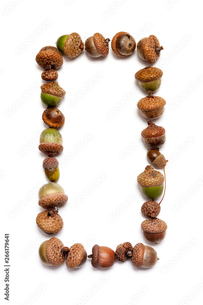 Autumn numbers. Digit 0 is laid out of acorns Autumn numbers. Digit 0 is laid out of acorns