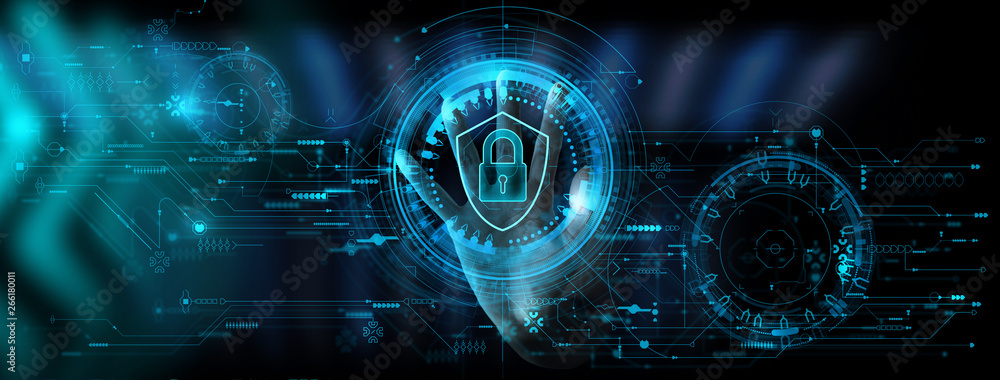 Data protection Cyber Security Privacy Business with Woman hand pointing with UI.Internet Technology Concept.
