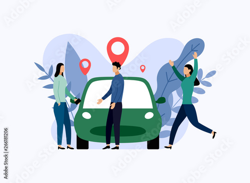 Car sharing service, mobile city transportation, business concept vector illustration
