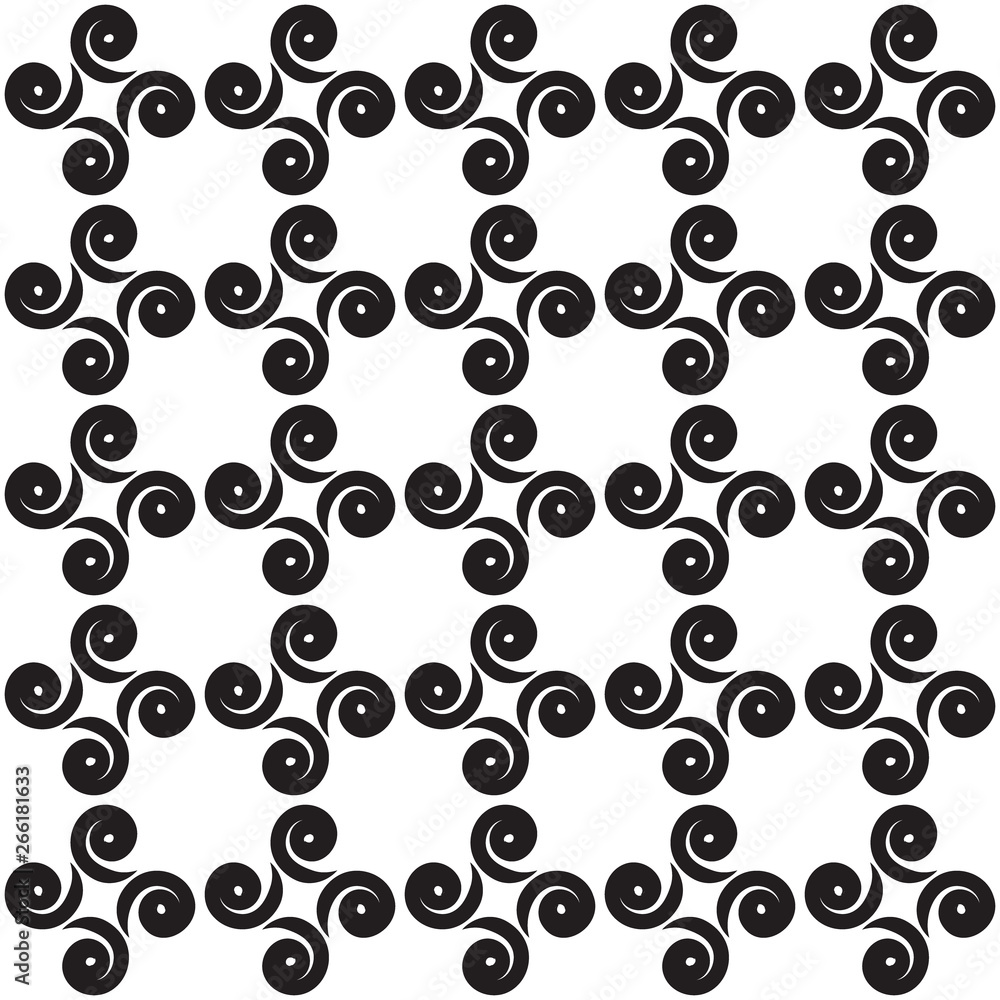 Seamless pattern with swirls, black and white vector background