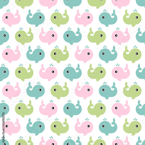 Seamless children s pattern. A lot of little whales on a white background. Pattern Vector illustration
