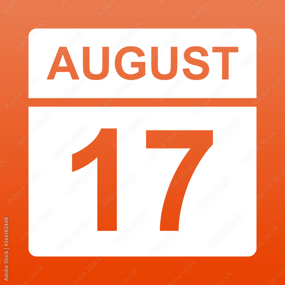 August 17. White calendar on a colored background. Day on the calendar. Seventeenth of august. Red background with gradient. Simple vector illustration. August 17. White calendar on a colored background. Day on the calendar. Seventeenth of august. Red background with gradient. Simple vector illustration.