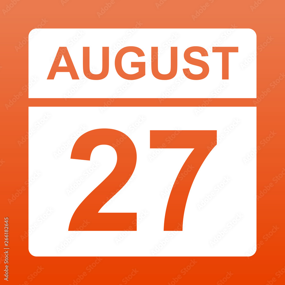 August 27. White calendar on a colored background. Day on the calendar. Twenty seventh of august. Red background with gradient. Simple vector illustration. August 27. White calendar on a colored background. Day on the calendar. Twenty seventh of august. Red background with gradient. Simple vector illustration.