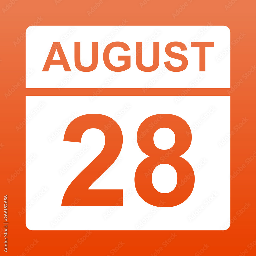 August 28. White calendar on a colored background. Day on the calendar. Twenty-eighth of august. Red background with gradient. Simple vector illustration. August 28. White calendar on a colored background. Day on the calendar. Twenty-eighth of august. Red background with gradient. Simple vector illustration.
