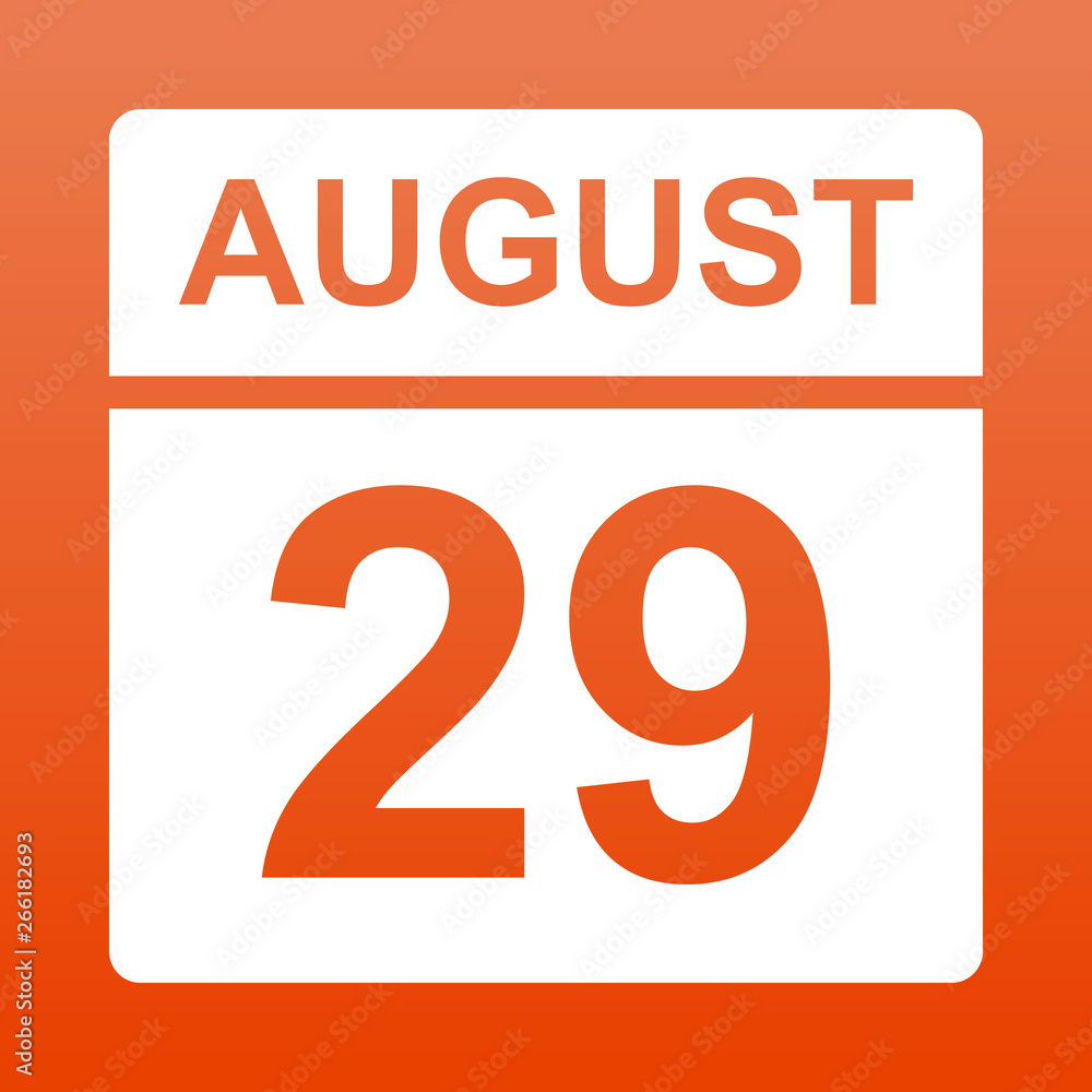 August 29. White calendar on a colored background. Day on the calendar. Twenty-ninth of august. Red background with gradient. Simple vector illustration. August 29. White calendar on a colored background. Day on the calendar. Twenty-ninth of august. Red background with gradient. Simple vector illustration.