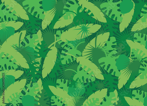 Summer background with green jungle leaves. Vector illustration