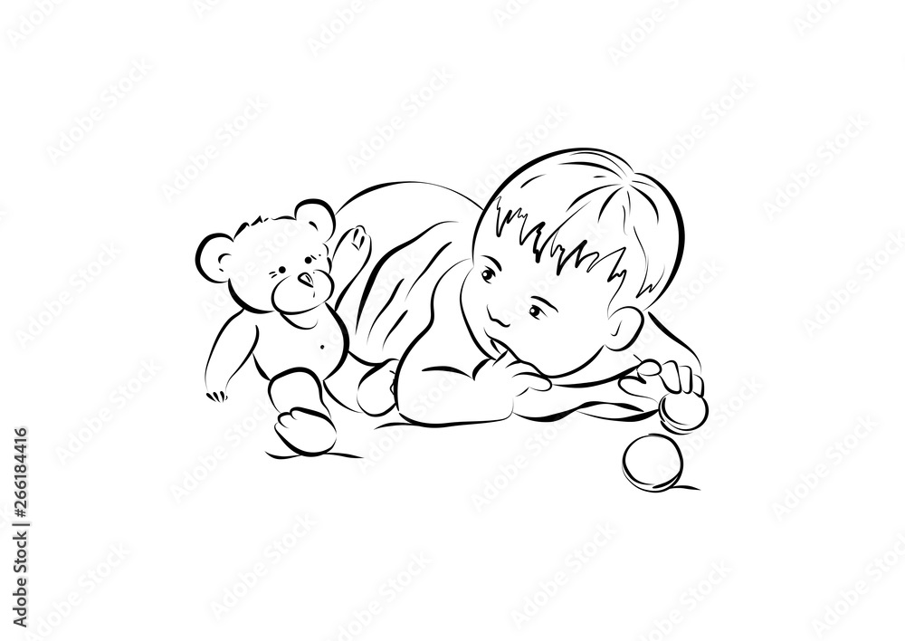 Linear sketch of a child with a toy. Linear sketch of a child with a toy.