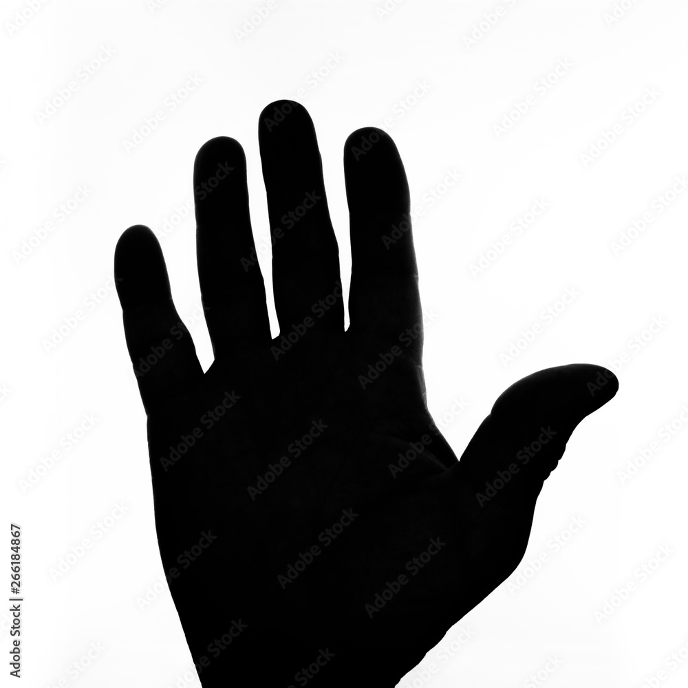 Obraz premium black hand on white background as a sign of attention