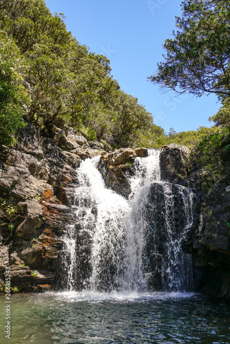 Waterfall in Madeira in a summer sunny day with clear blue sky