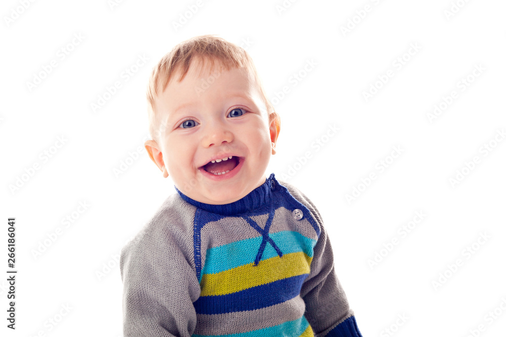 Portrait of a one year old boy on white background Portrait of a one year old boy on white background
