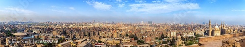 Panorama of the whole Cairo with the Pyramids and the Citadel mosque, Egypt