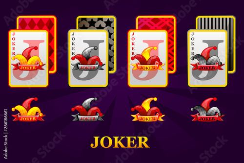 Set of four Jokers playing cards suits for poker and casino. Joker Poker symbols for casino and GUI graphic. Icons on separate layers.