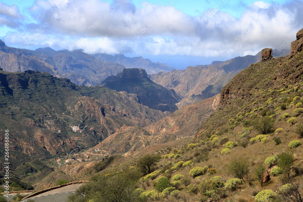 Landscape of Canary Islands, mountains and Roque Bentayga in Spain Landscape of Canary Islands, mountains and Roque Bentayga in Spain
