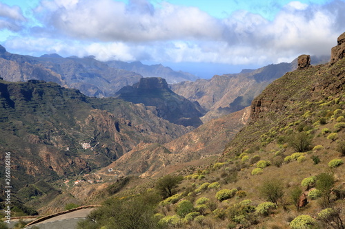 Landscape of Canary Islands  mountains and Roque Bentayga in Spain