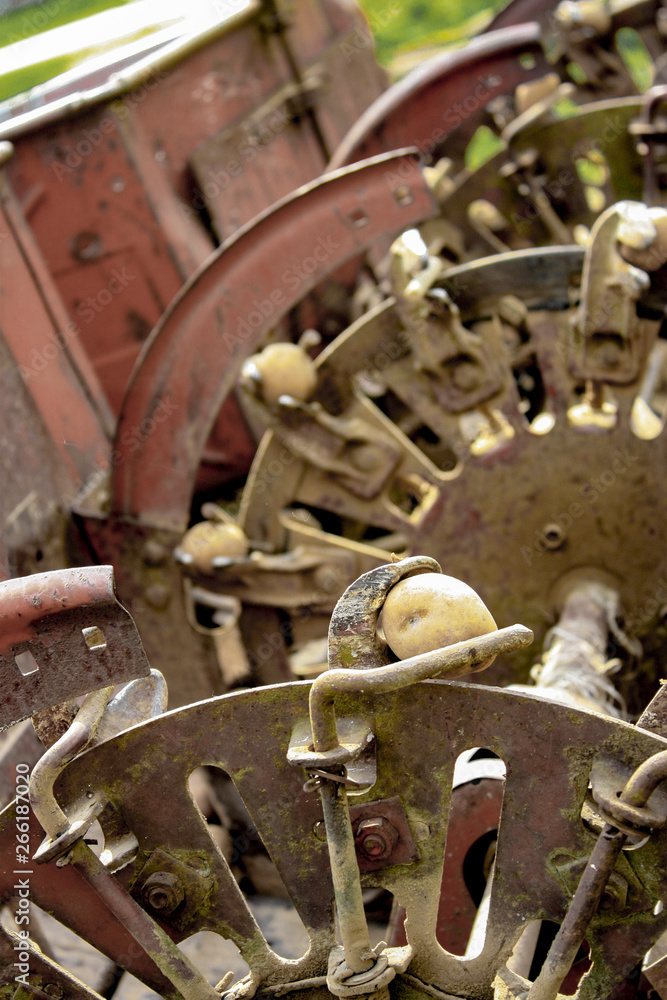 A potato-laying machine is a technical tool used in the mechanized planting of potatoes. A close-up of engineering thought. A potato-laying machine is a technical tool used in the mechanized planting of potatoes. A close-up of engineering thought.