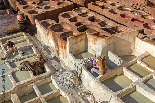 people working at leather tannery in fez morocco