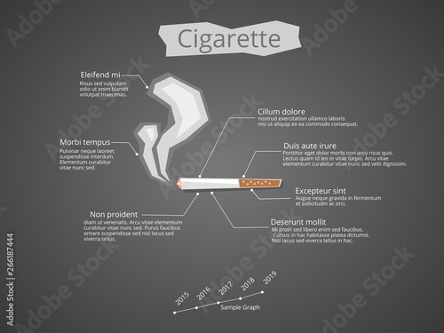 Infographic about dangerous in cigarette with sample texts in flat style vector illustration.