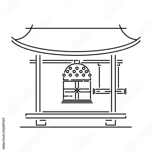 Japan landmark - temple, shrine, castle, pagoda, gate vector illustration simplified travel icon. Chinese, asian landscape traditional house. Line sketch. Realistic element for design, fabric print.