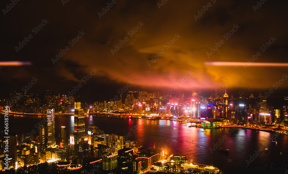 Hongkong City Night View from Sky 100 Observation Deck, Light show at night from tallest building in hongkong