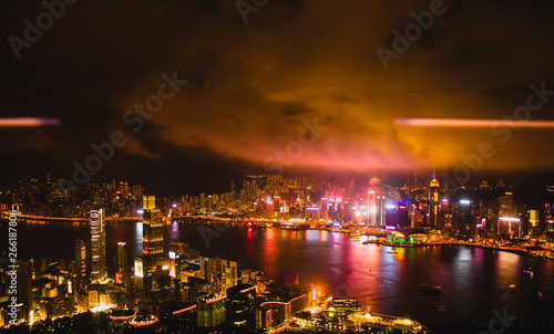 Photography Hongkong City Night View from Sky 100 Observation Deck, Light show at night from