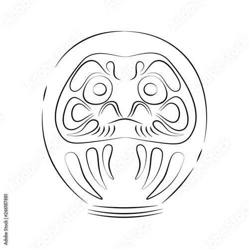 Japan shinto ceremony daruma doll vector illustration simplified travel icon. Ritual talisman. Buddha shrine. Chinese, asian traditional symbol. Line sketch. Realistic element design, fabric print.